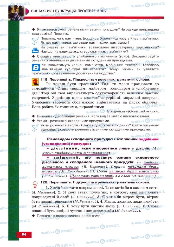 Підручники Українська мова 8 клас сторінка 94