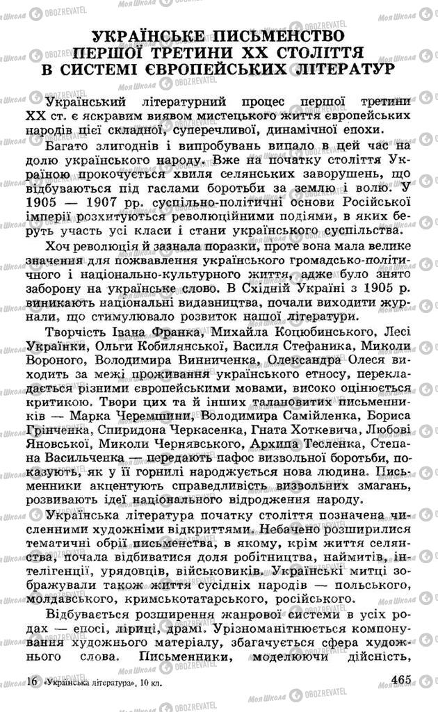 Підручники Українська література 10 клас сторінка 465
