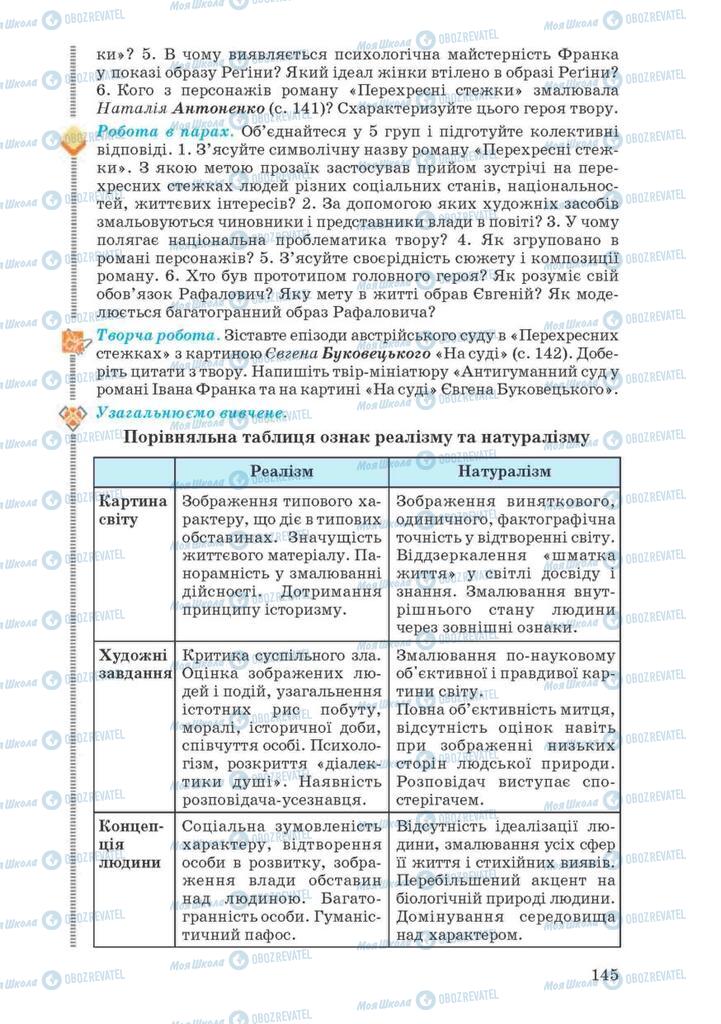 Підручники Українська література 10 клас сторінка 145