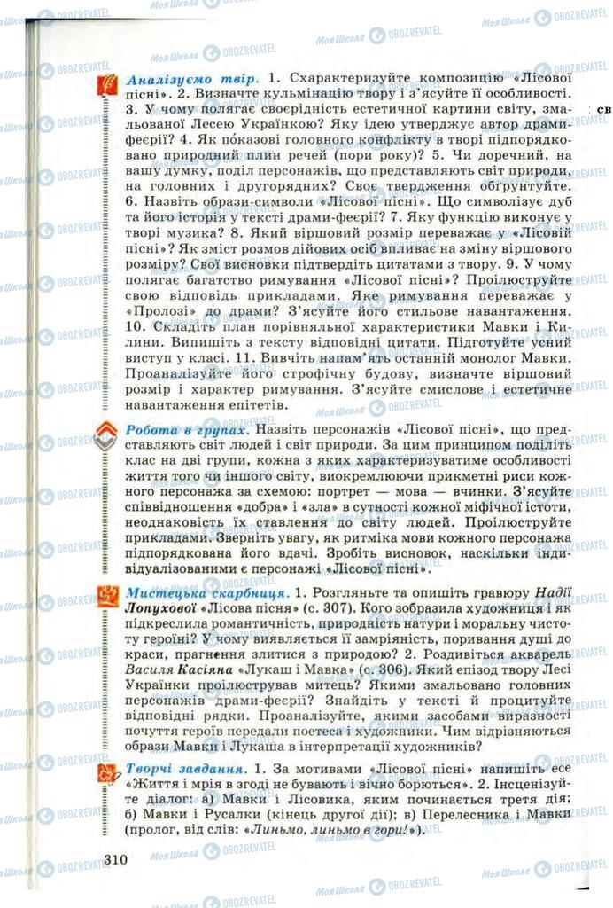 Підручники Українська література 10 клас сторінка 310