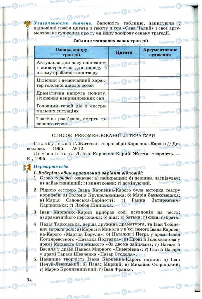 Підручники Українська література 10 клас сторінка 94