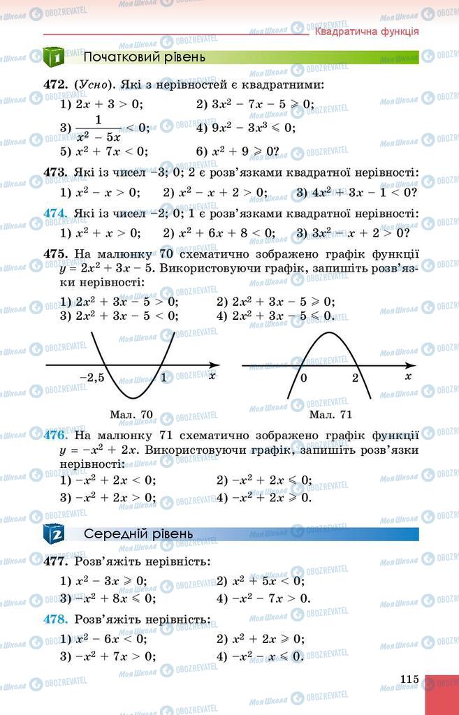 Підручники Алгебра 9 клас сторінка 115