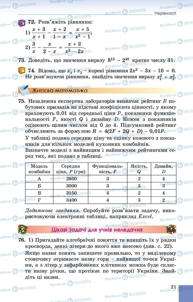 Підручники Алгебра 9 клас сторінка 21