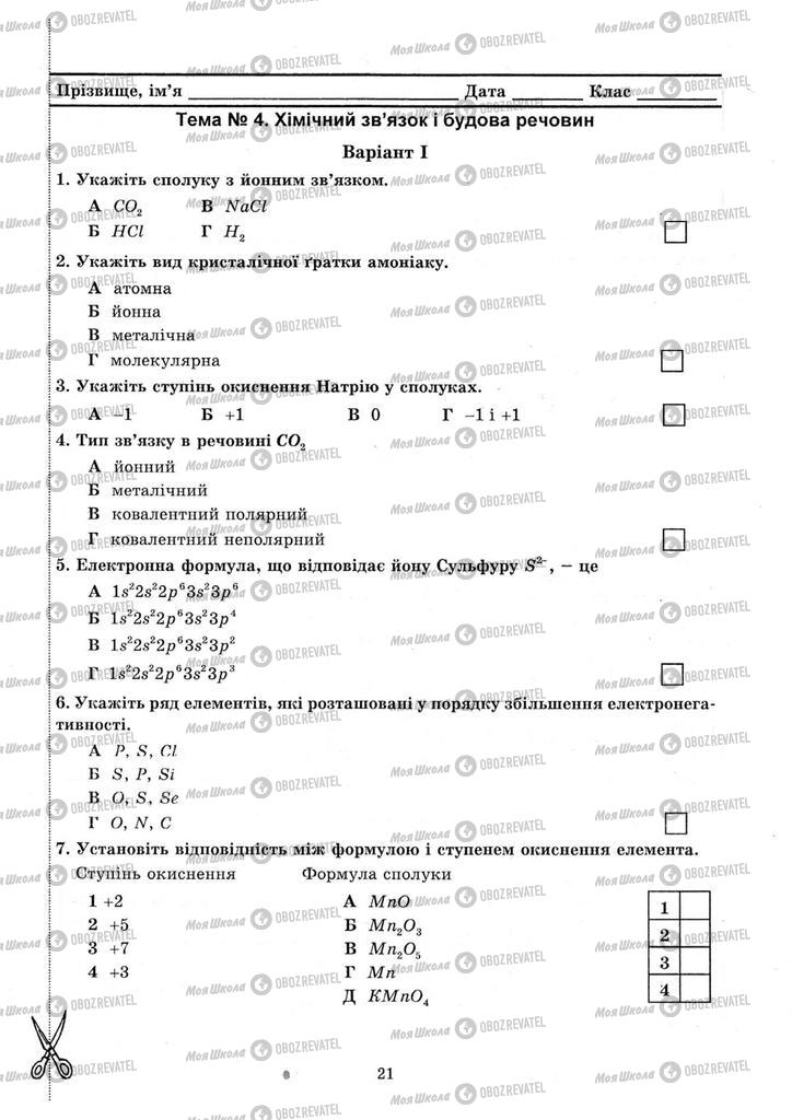 Підручники Хімія 8 клас сторінка 21