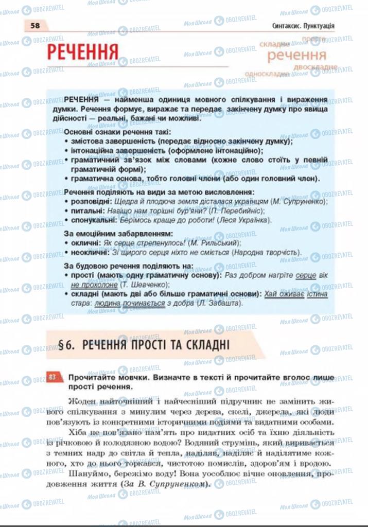 Підручники Українська мова 8 клас сторінка  58