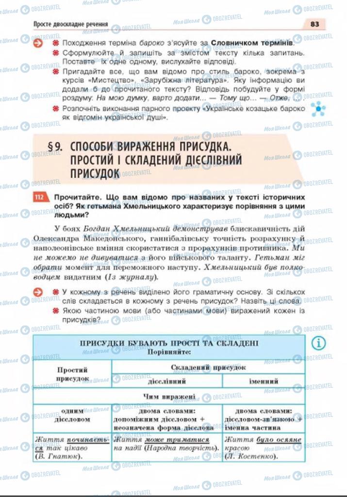 Підручники Українська мова 8 клас сторінка  83