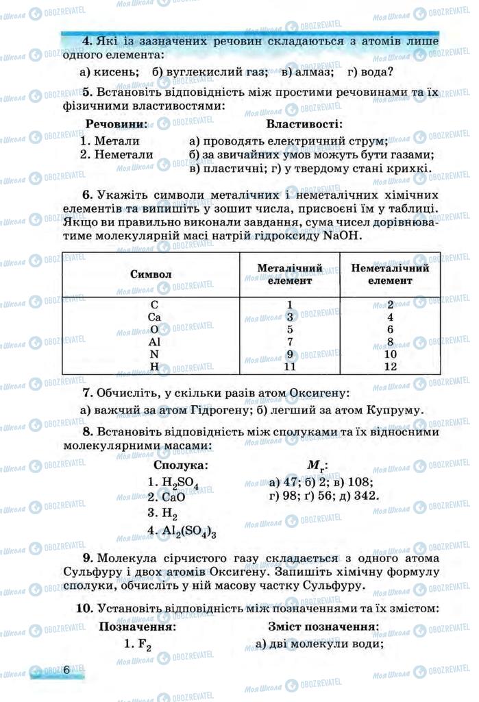 Підручники Хімія 8 клас сторінка 6