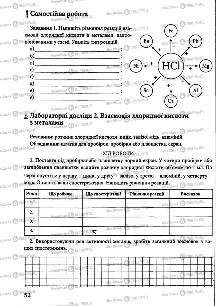 Підручники Хімія 8 клас сторінка 52