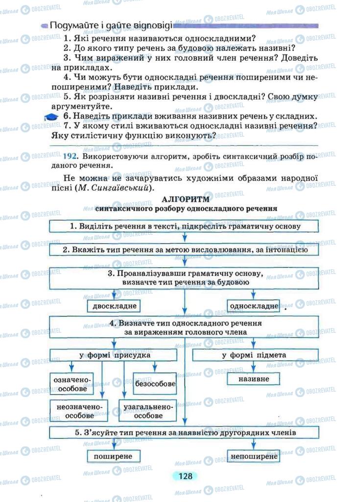 Підручники Українська мова 8 клас сторінка 128