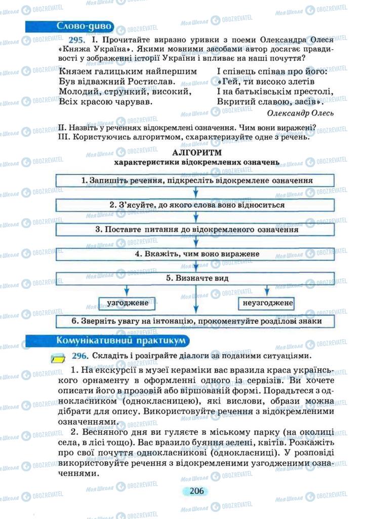 Підручники Українська мова 8 клас сторінка 206