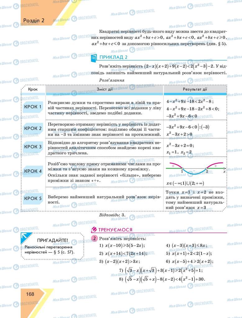 Підручники Алгебра 9 клас сторінка 168