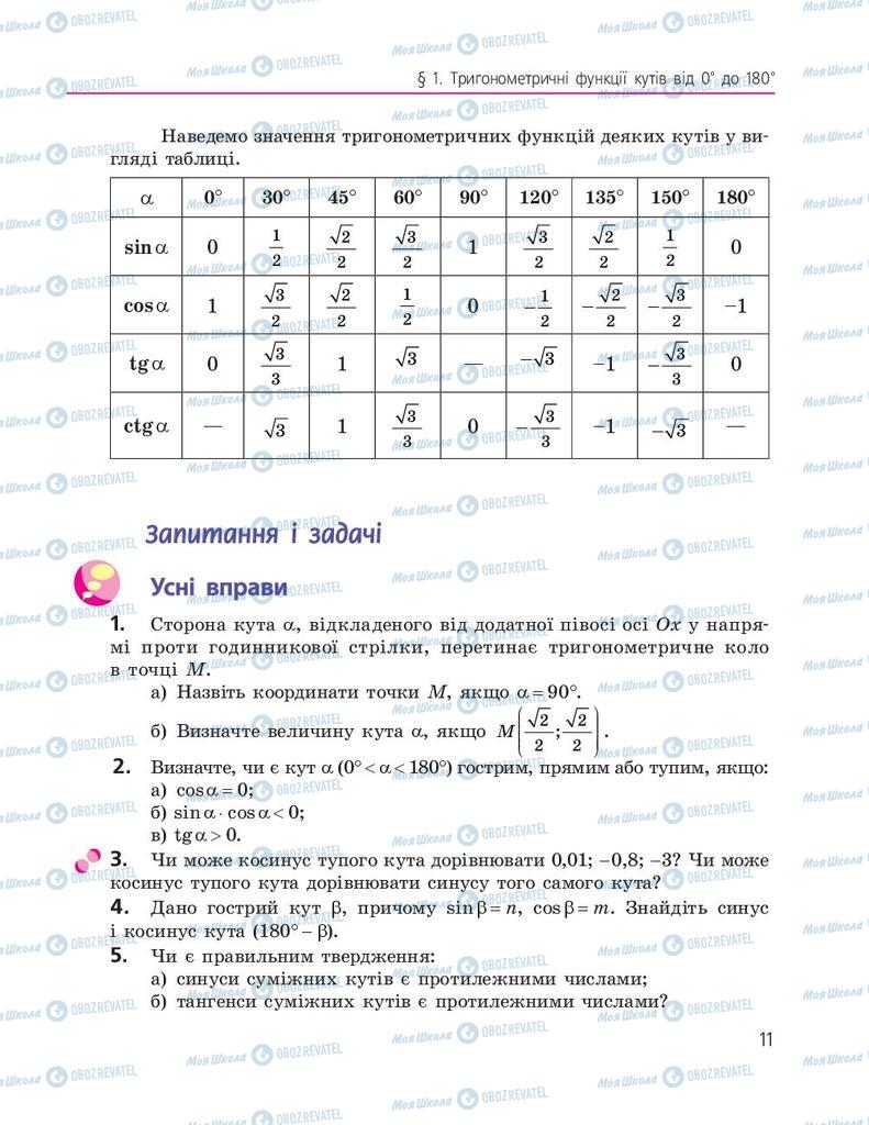 Підручники Геометрія 9 клас сторінка 11