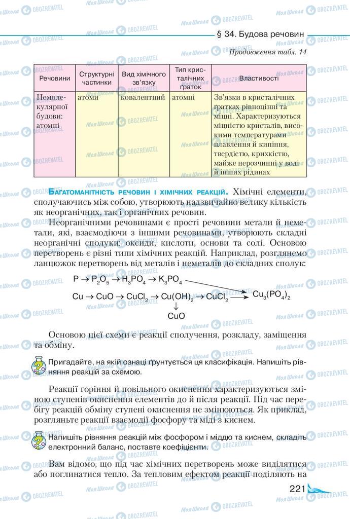 Підручники Хімія 9 клас сторінка 221