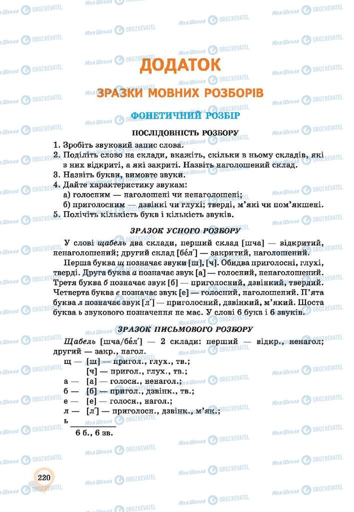 Учебники Укр мова 9 класс страница  220