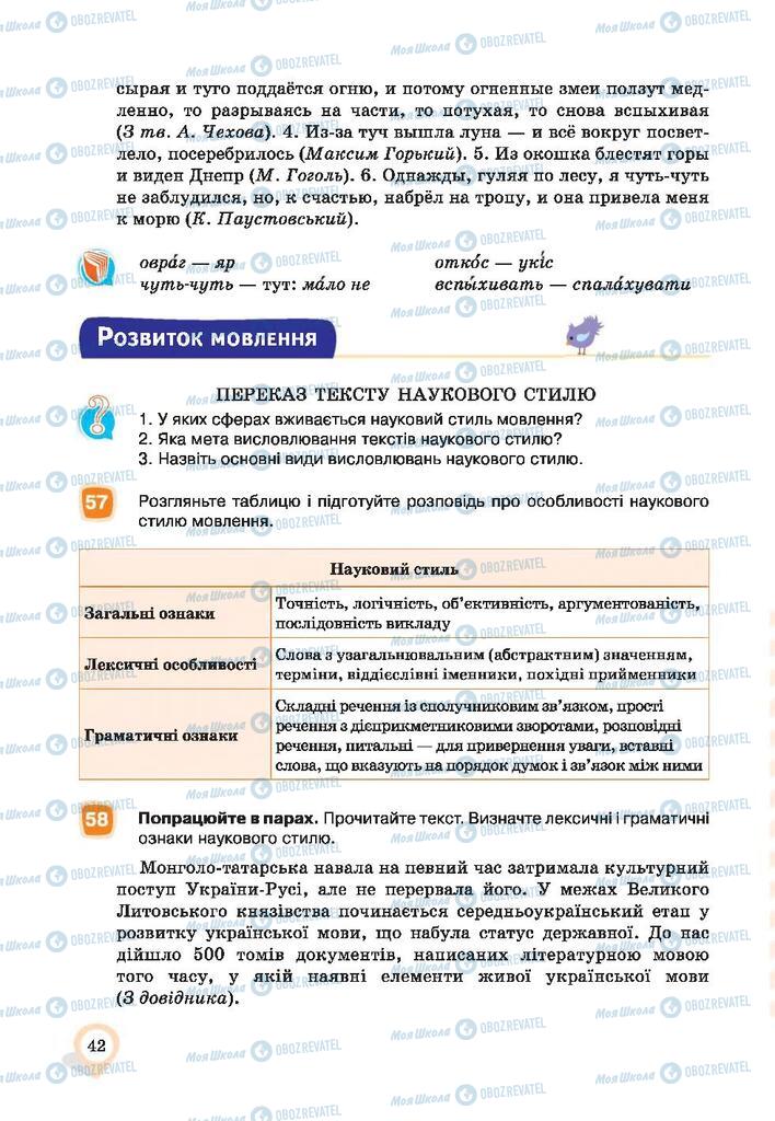 Підручники Українська мова 9 клас сторінка 42