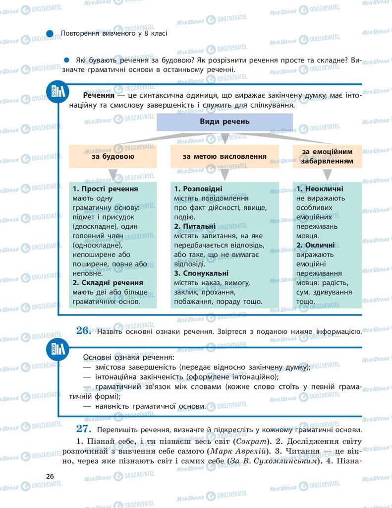 Учебники Укр мова 9 класс страница  26