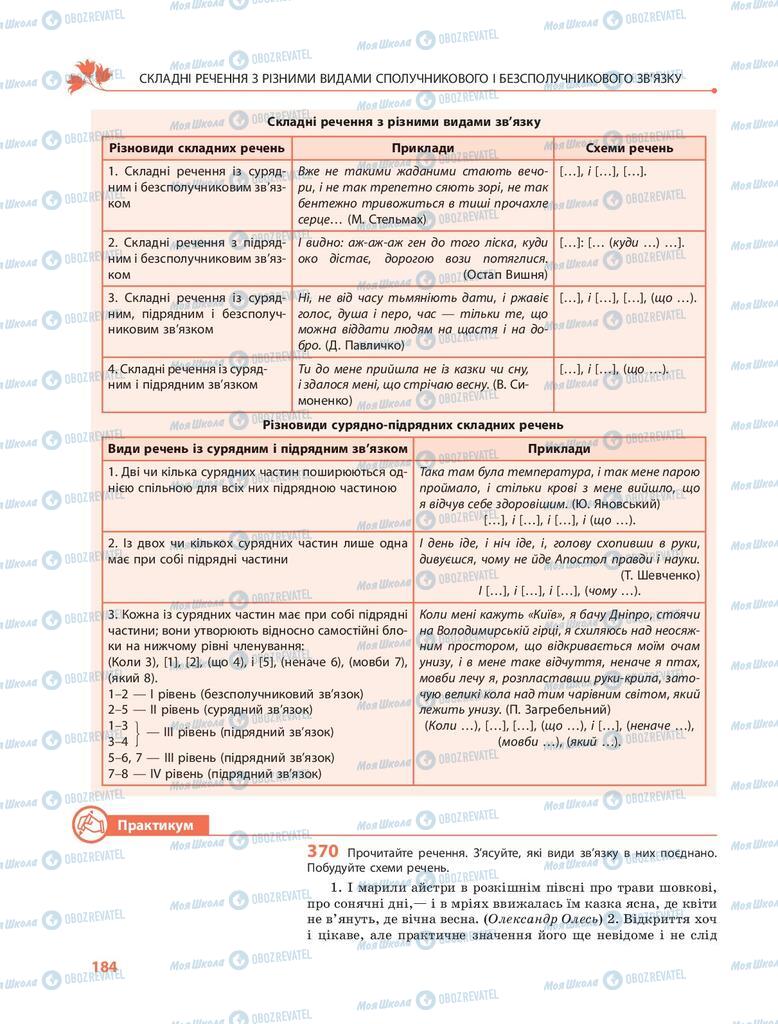 Підручники Українська мова 9 клас сторінка  184
