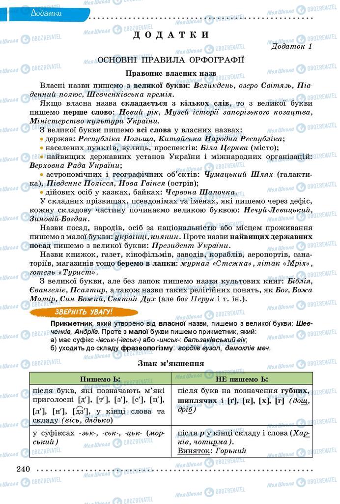 Підручники Українська мова 9 клас сторінка  240