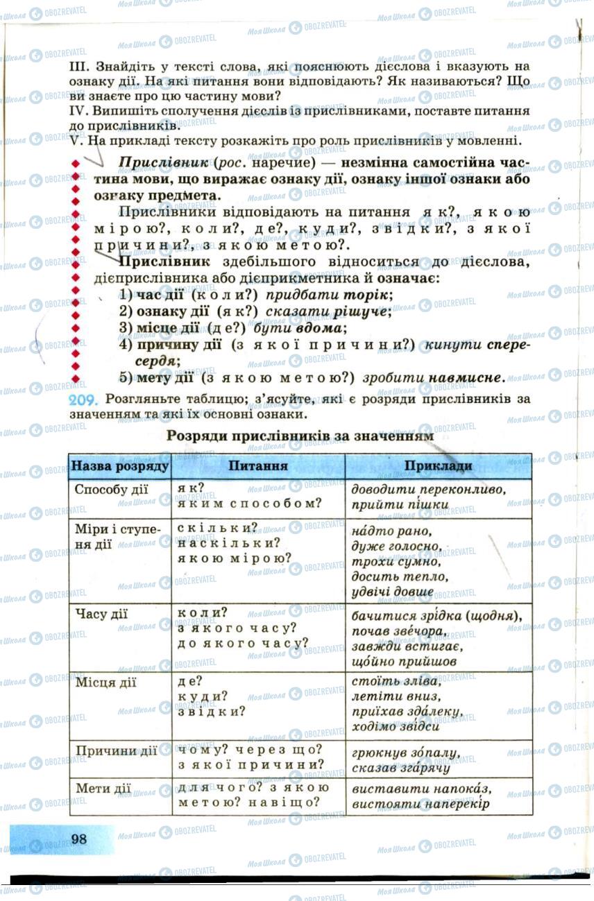 Учебники Укр мова 7 класс страница 98