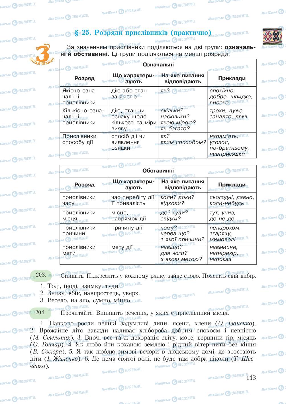 Підручники Українська мова 7 клас сторінка  113
