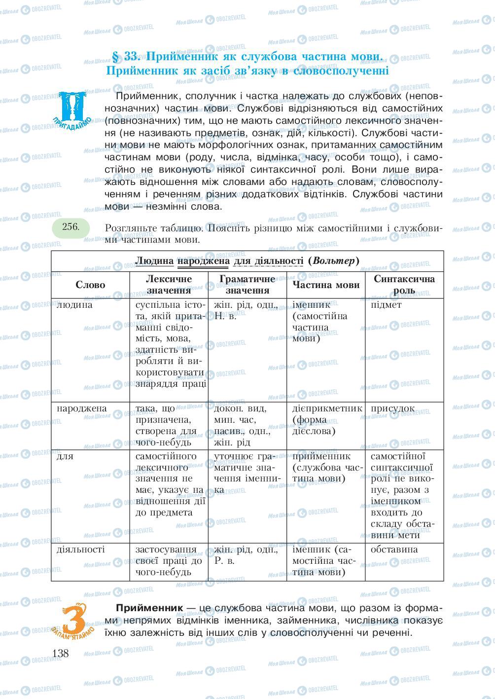 Підручники Українська мова 7 клас сторінка  138