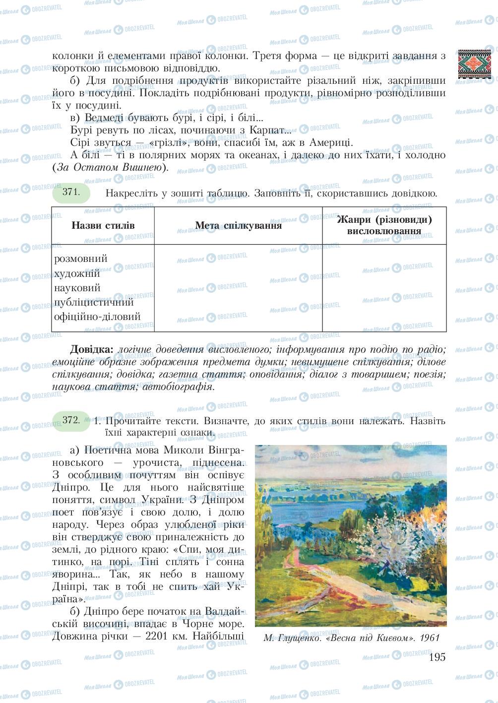 Підручники Українська мова 7 клас сторінка  195
