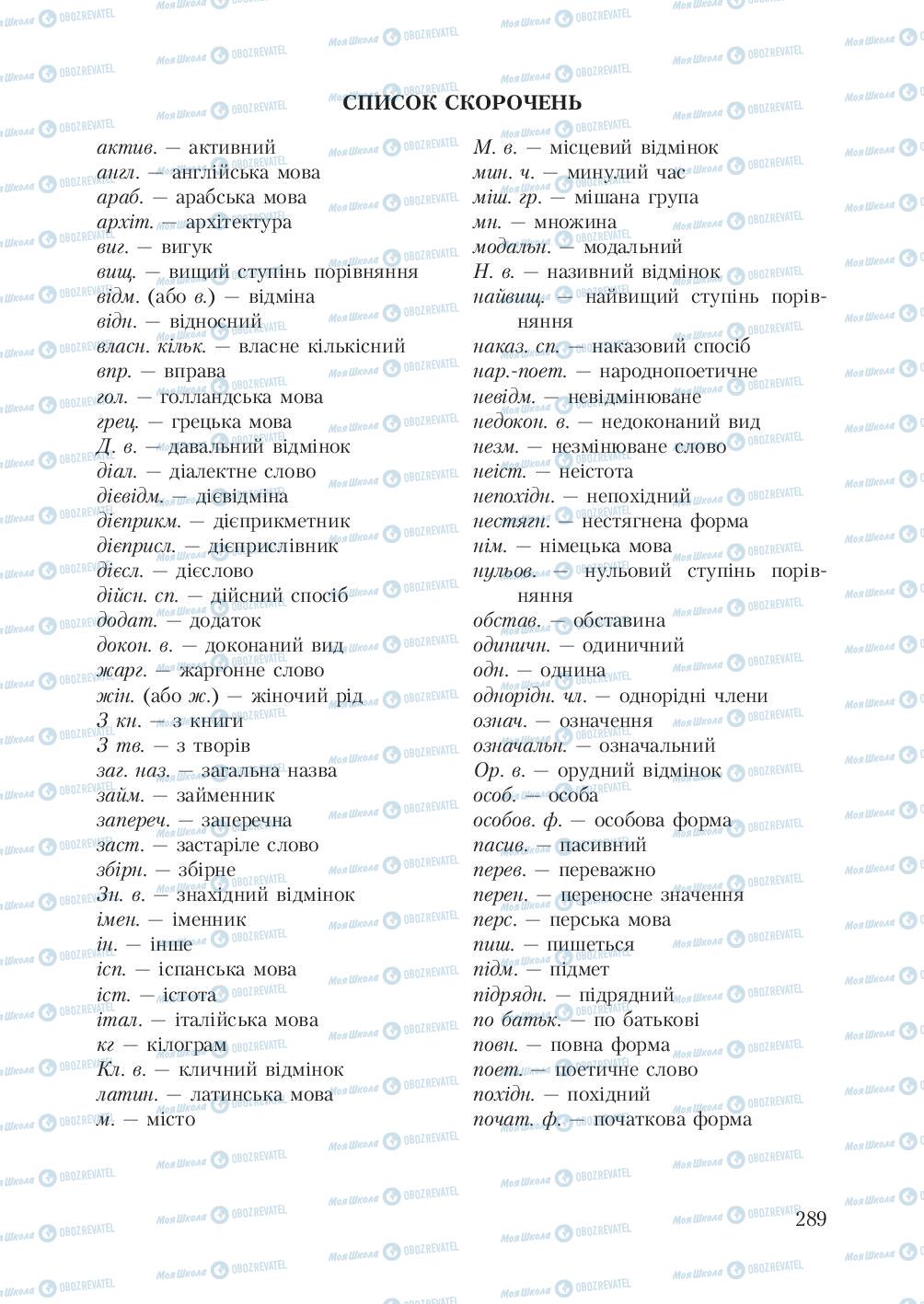 Підручники Українська мова 7 клас сторінка  289