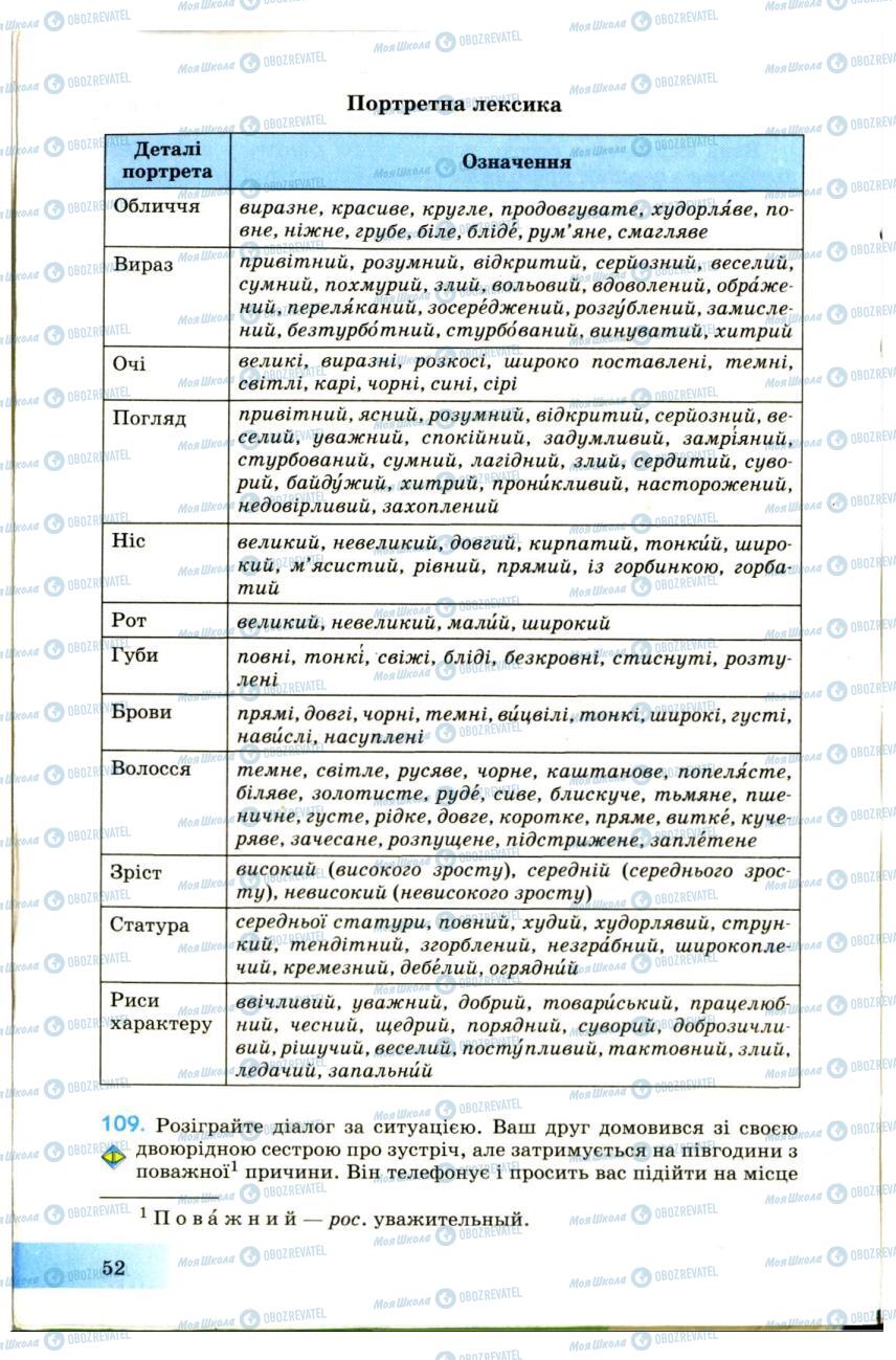 Підручники Українська мова 7 клас сторінка 52