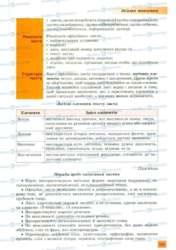 Учебники Укр мова 10 класс страница 185