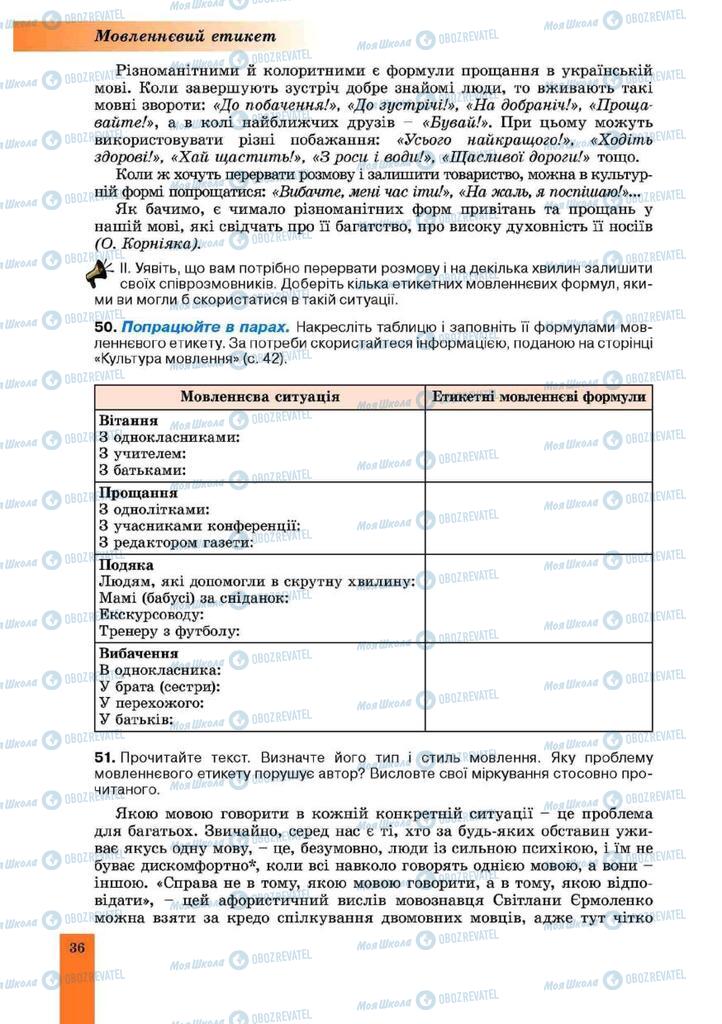 Підручники Українська мова 10 клас сторінка 36