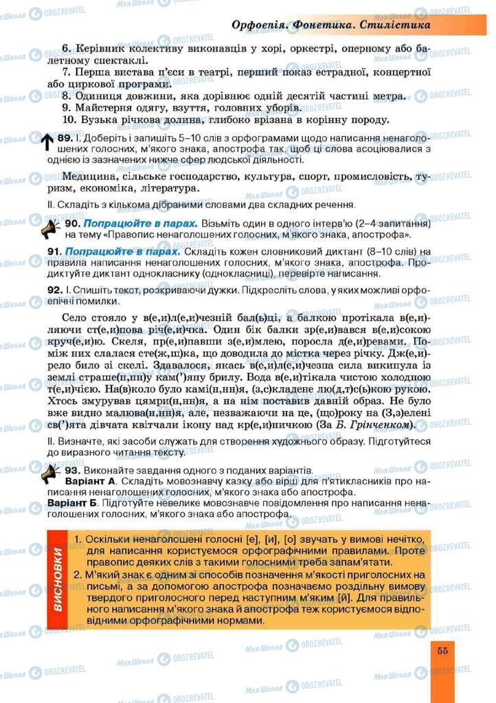 Підручники Українська мова 10 клас сторінка 55