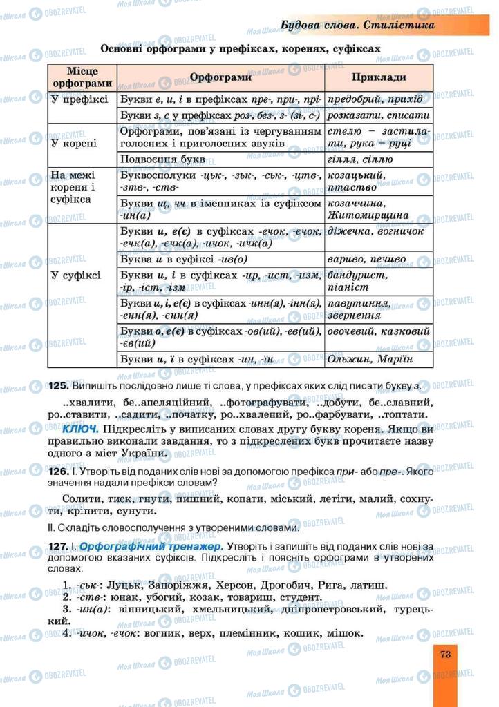 Підручники Українська мова 10 клас сторінка 73