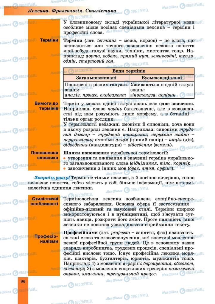 Підручники Українська мова 10 клас сторінка 96