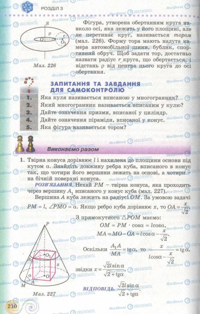 Підручники Геометрія 11 клас сторінка 210