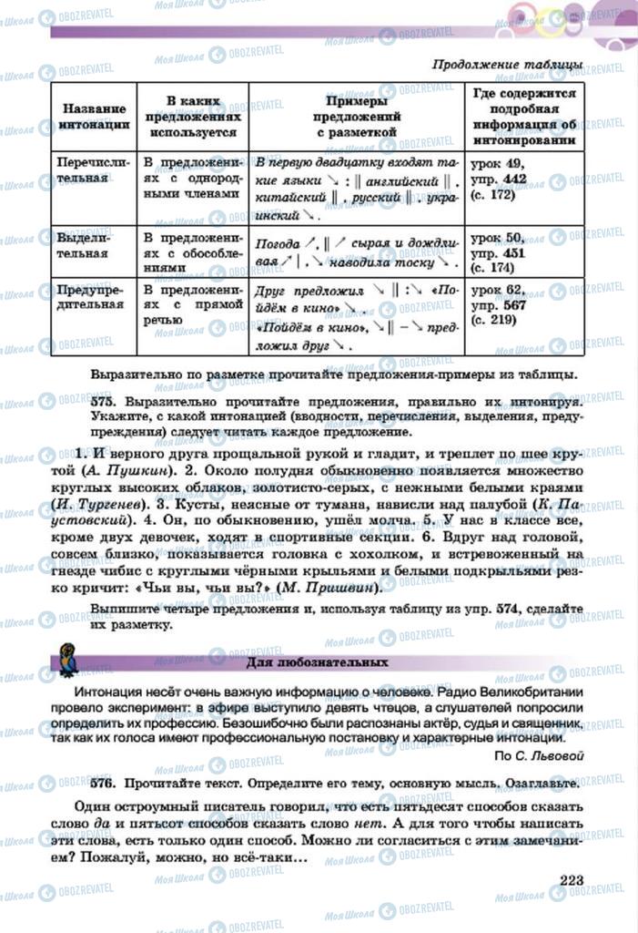 Підручники Російська мова 7 клас сторінка  223