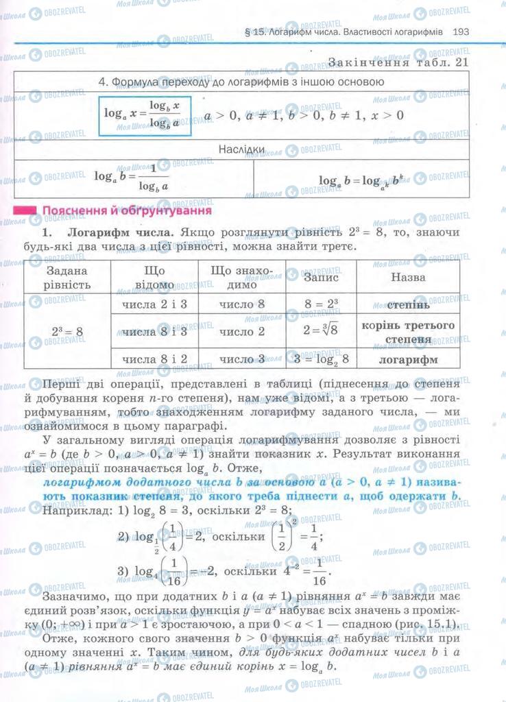 Підручники Алгебра 11 клас сторінка 193