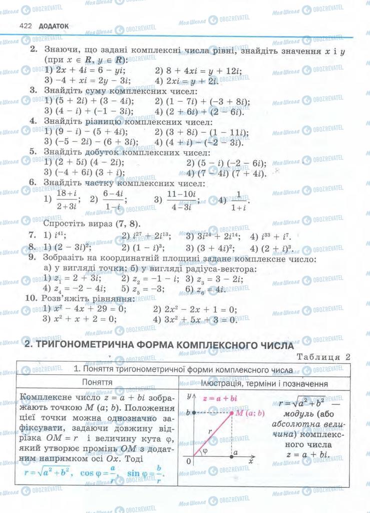 Підручники Алгебра 11 клас сторінка 422