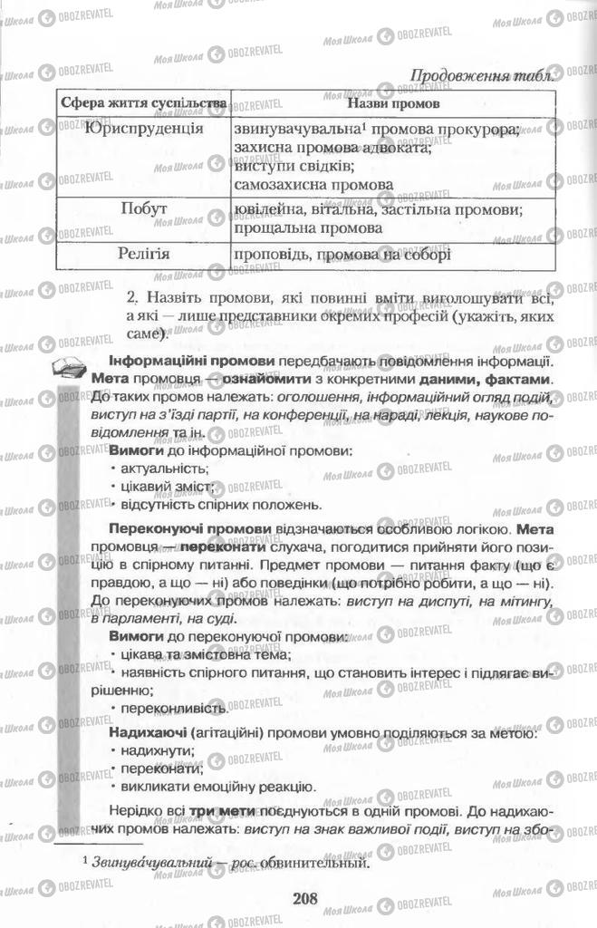 Підручники Українська мова 11 клас сторінка  208