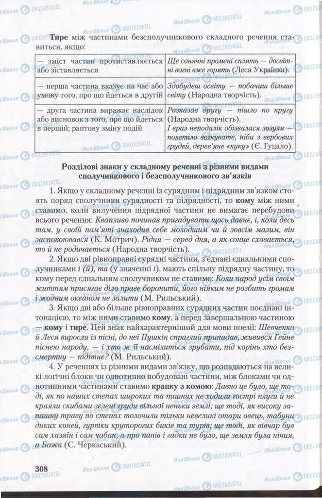 Підручники Українська мова 11 клас сторінка 308