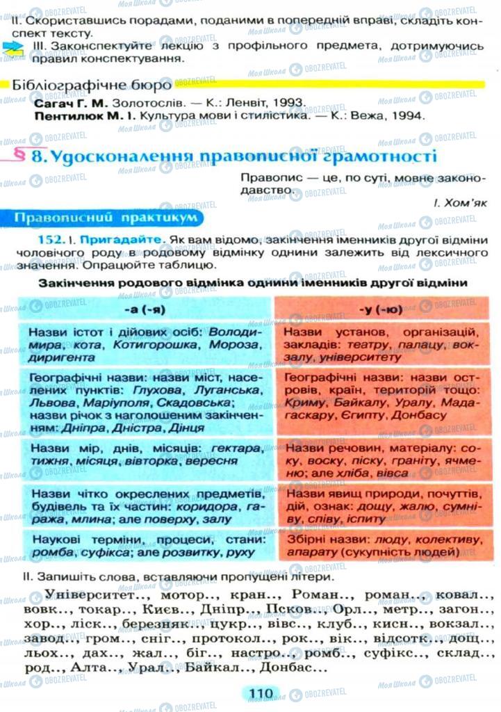 Підручники Українська мова 11 клас сторінка  110