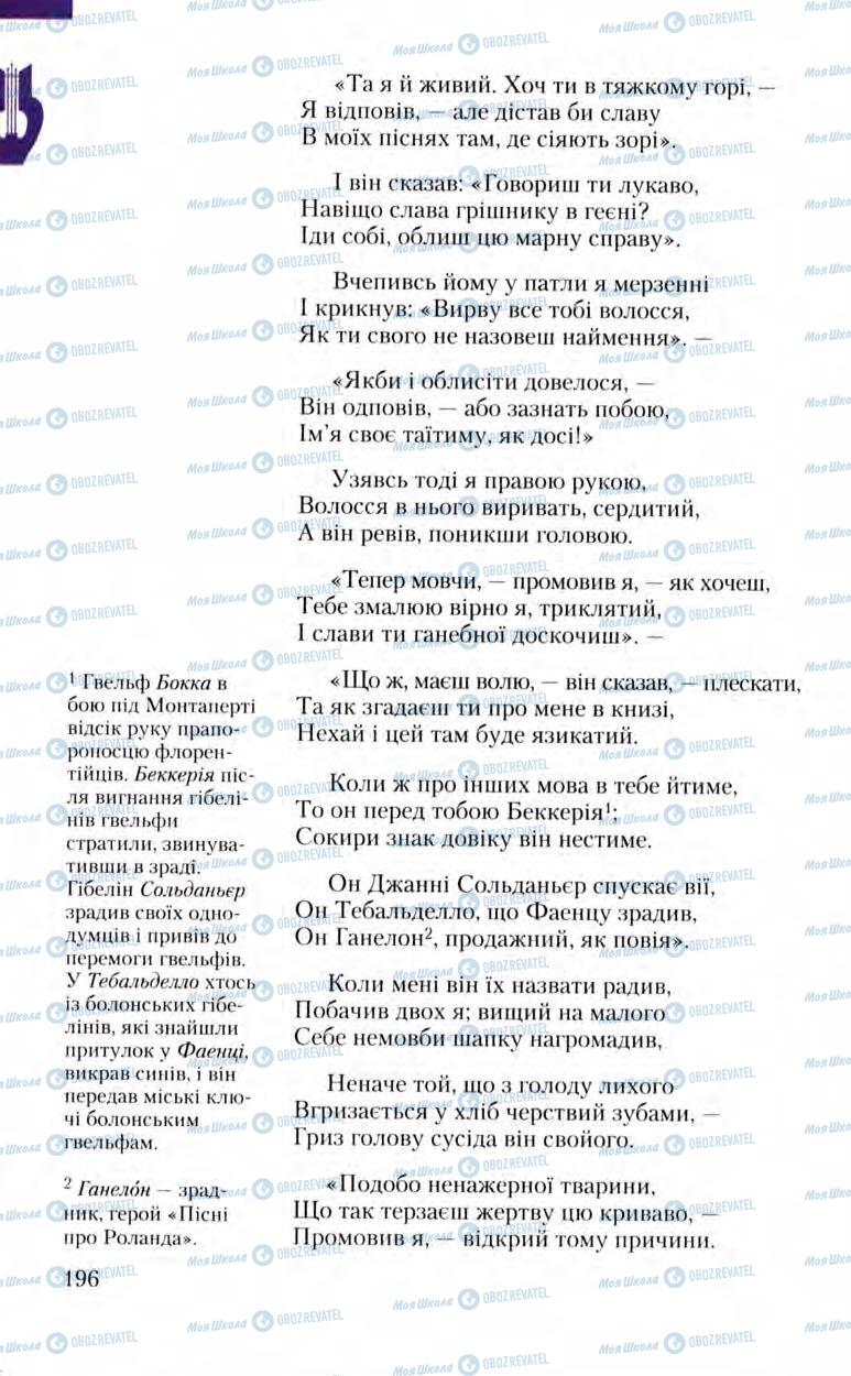 Підручники Зарубіжна література 8 клас сторінка 196