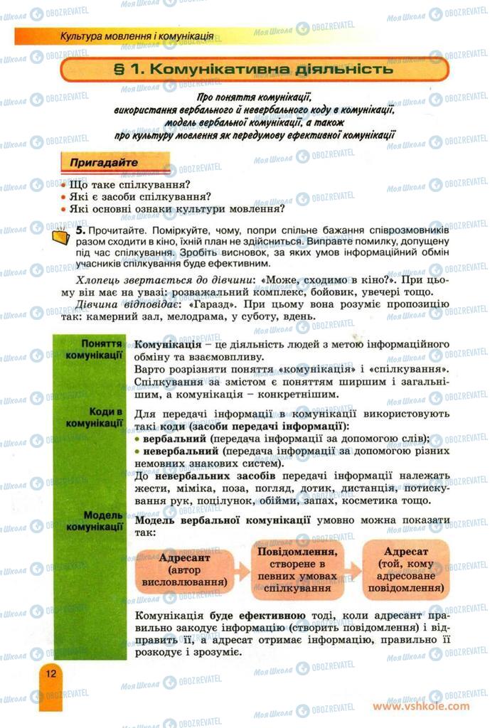 Учебники Укр мова 11 класс страница  12
