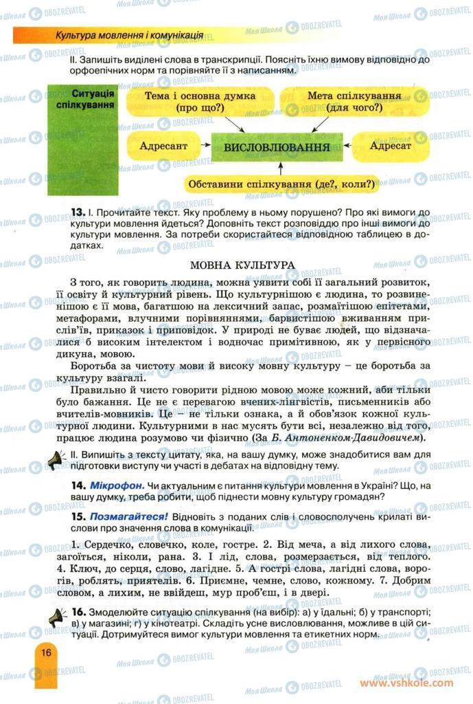 Підручники Українська мова 11 клас сторінка 16