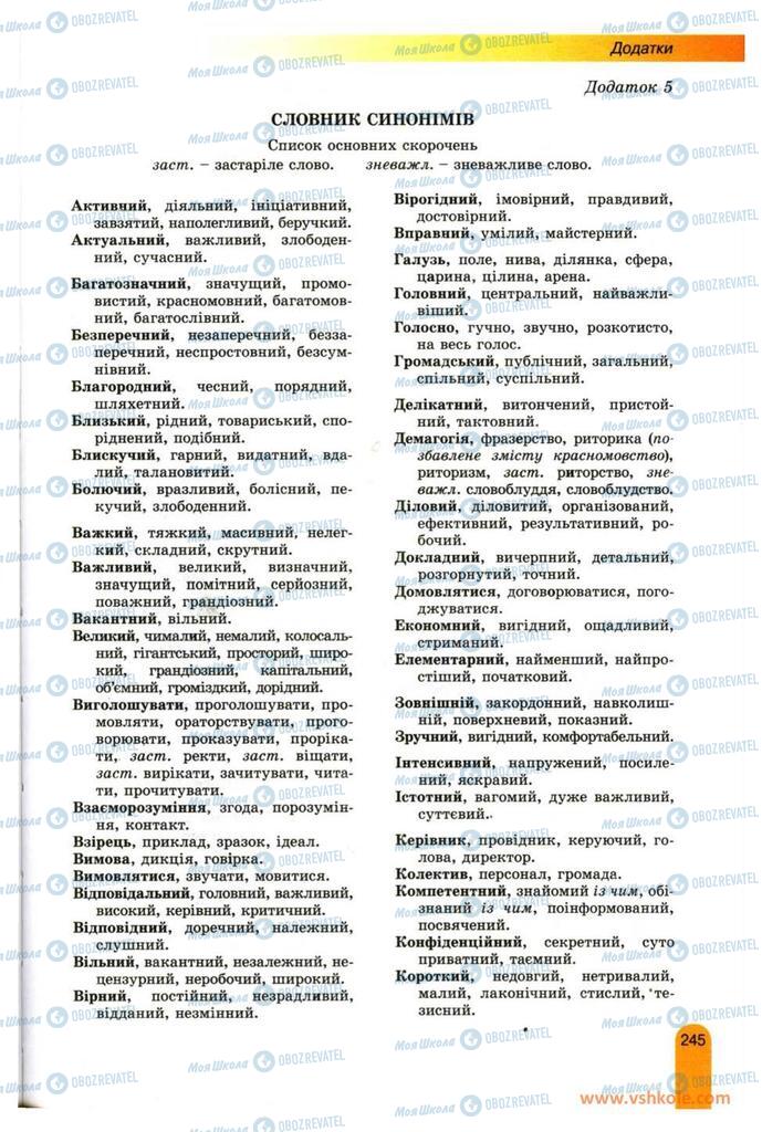 Підручники Українська мова 11 клас сторінка 245