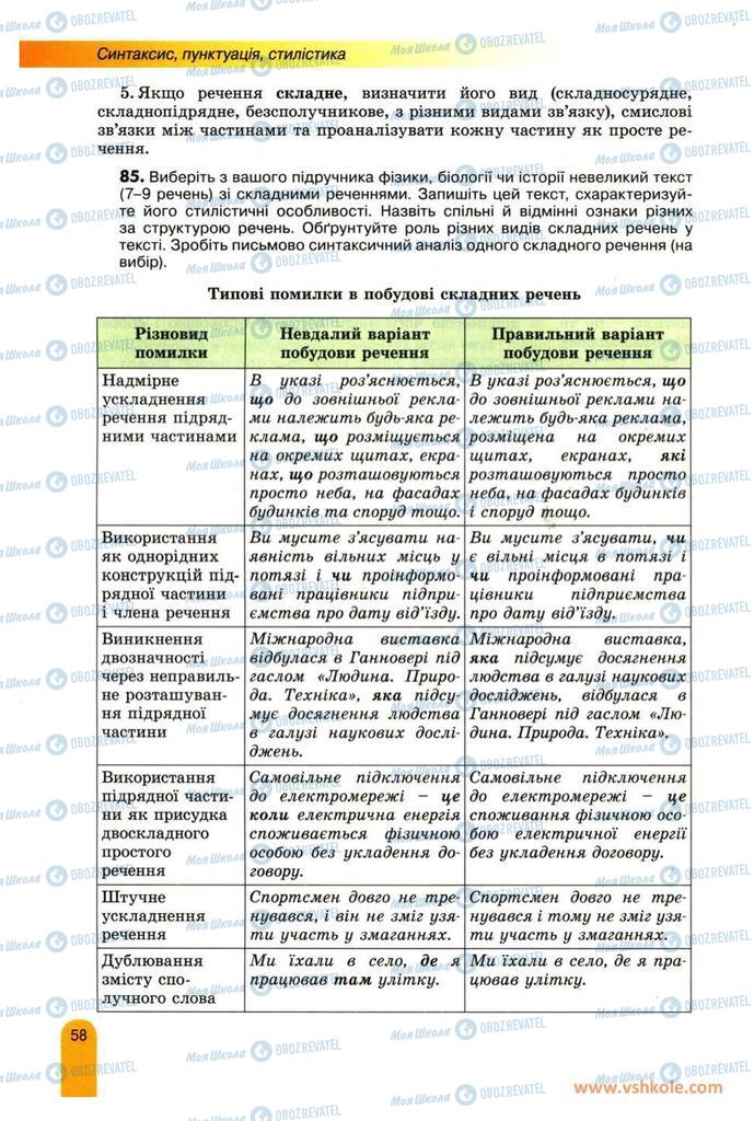 Учебники Укр мова 11 класс страница 58