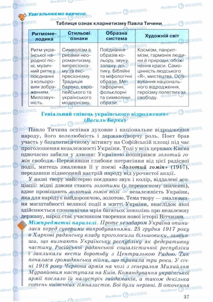 Учебники Укр лит 11 класс страница 37