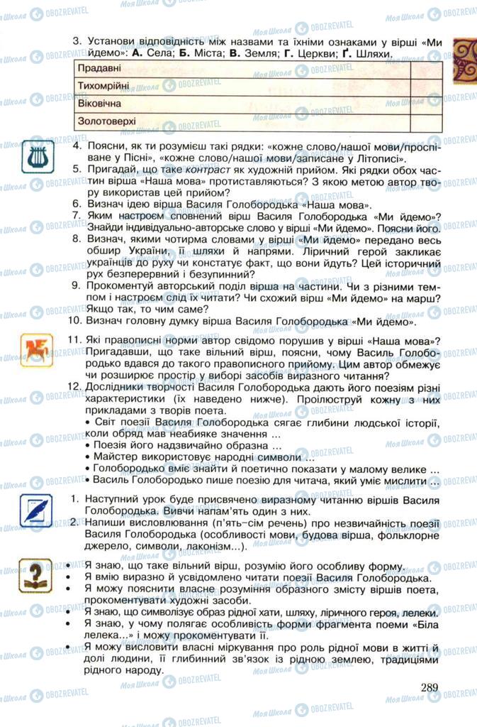 Підручники Українська література 7 клас сторінка 289
