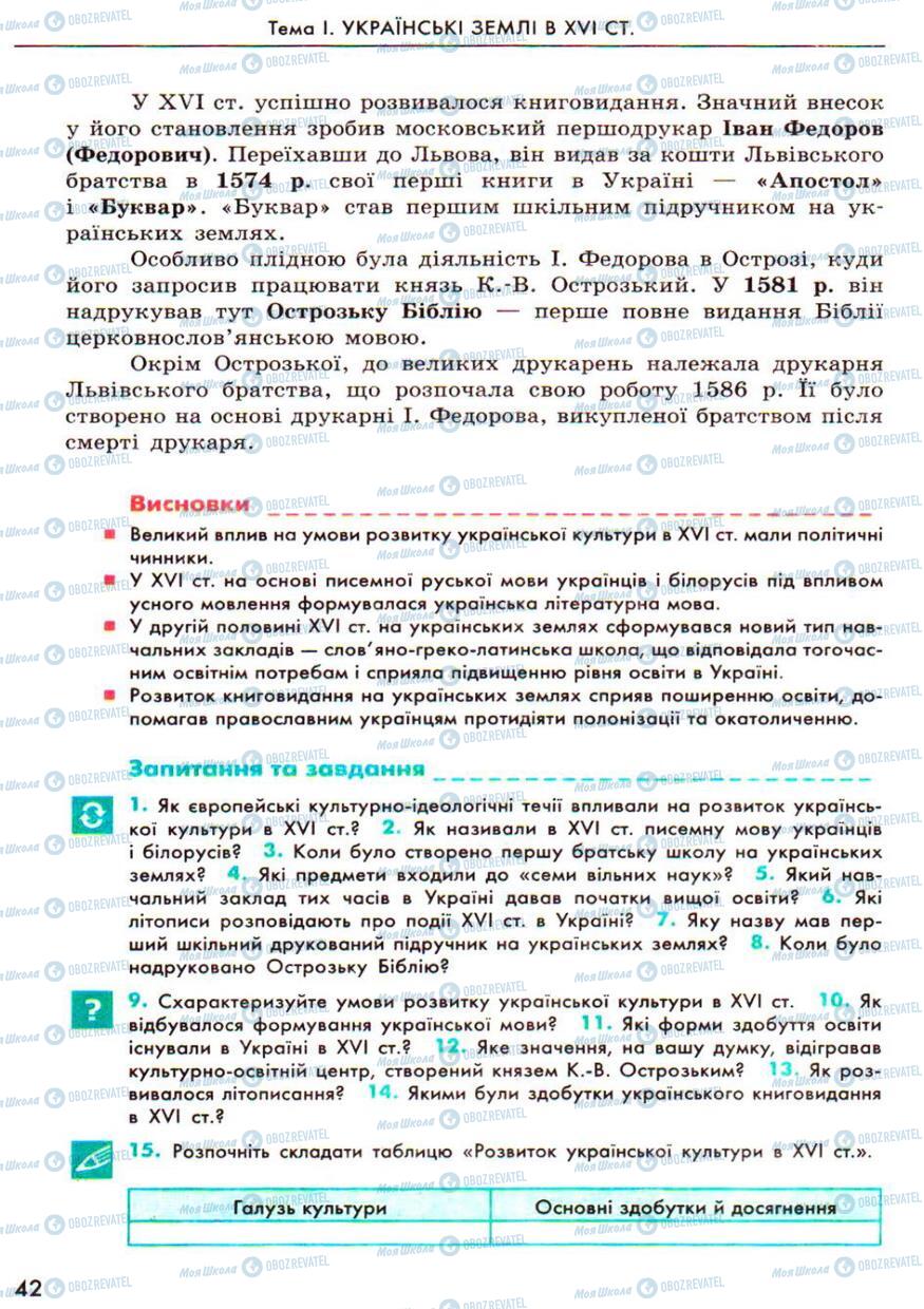 Підручники Історія України 8 клас сторінка  42