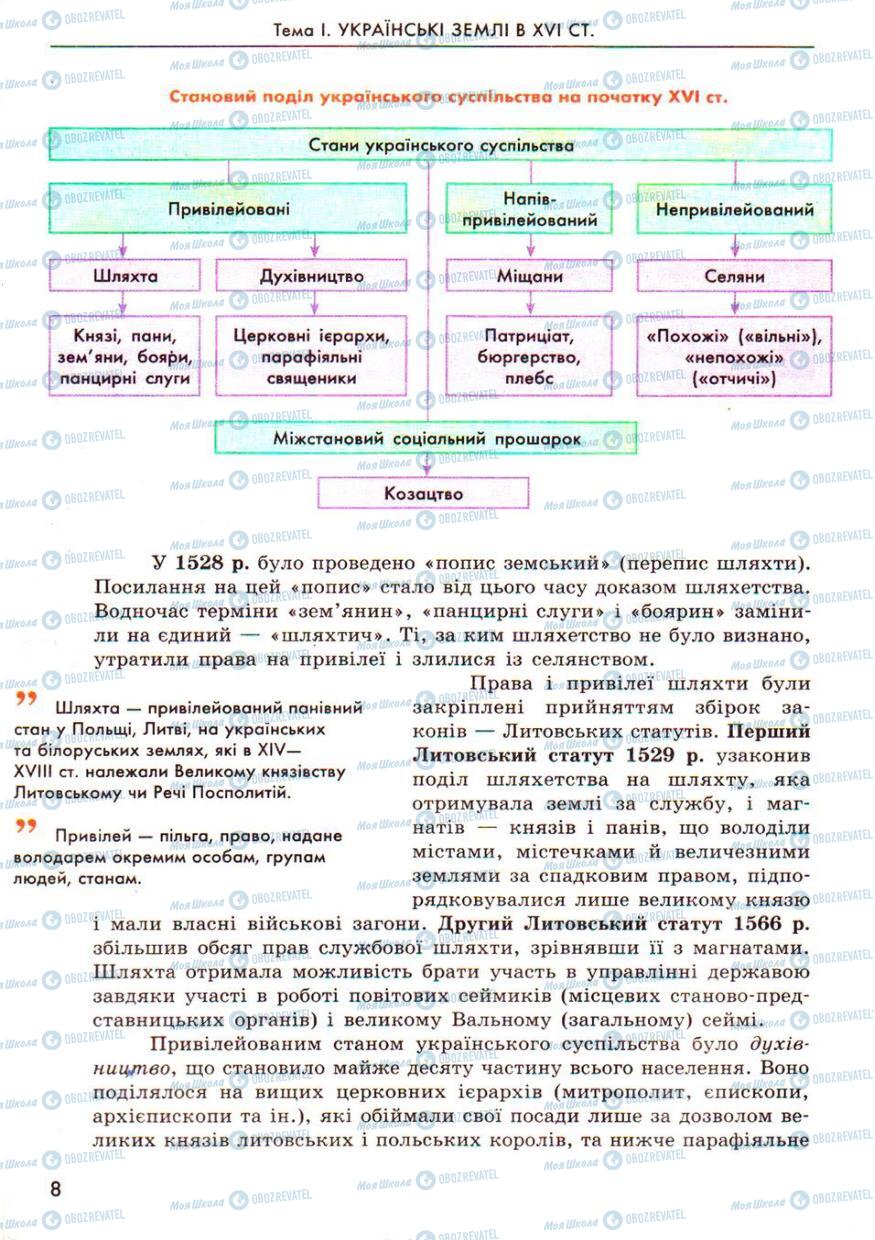 Підручники Історія України 8 клас сторінка 8