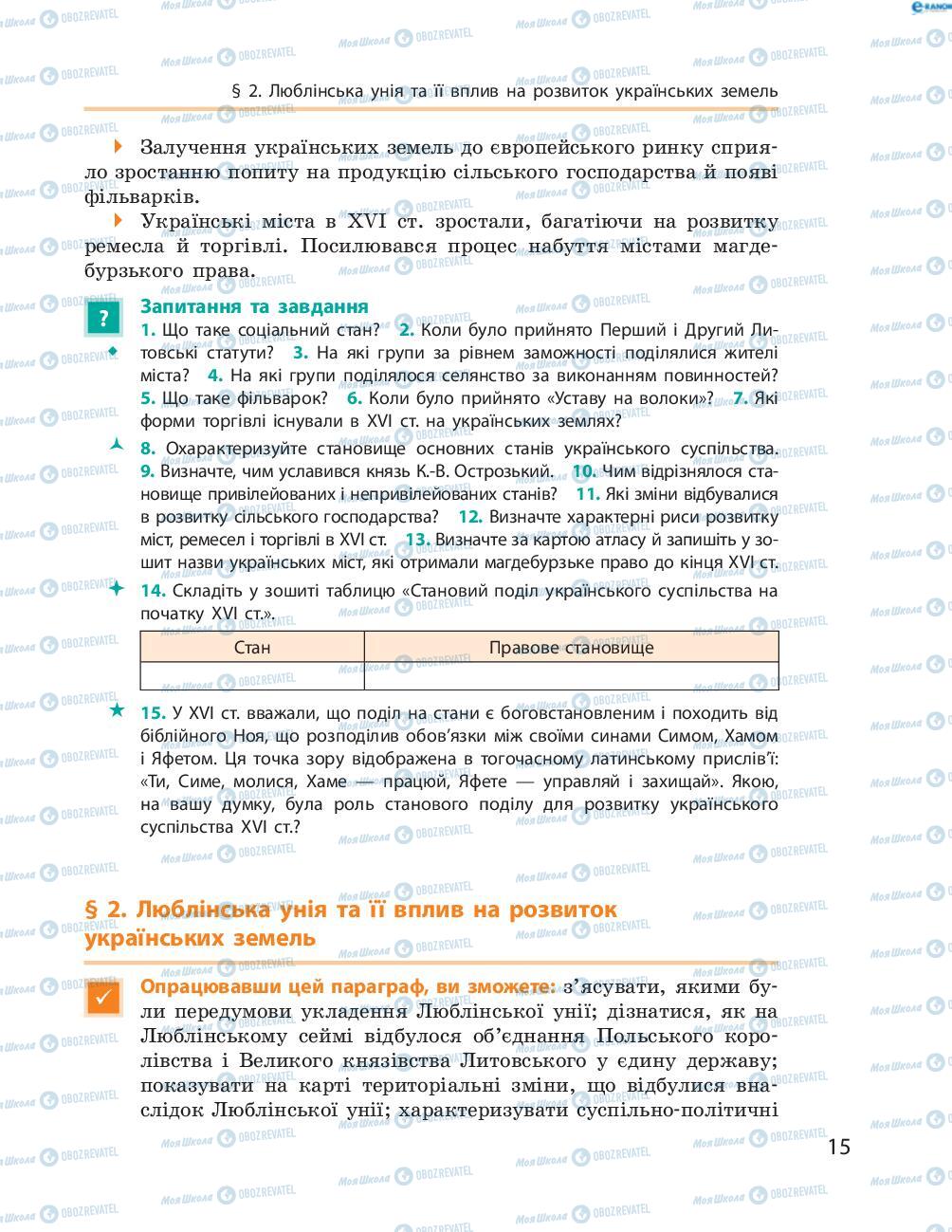 Підручники Історія України 8 клас сторінка  15